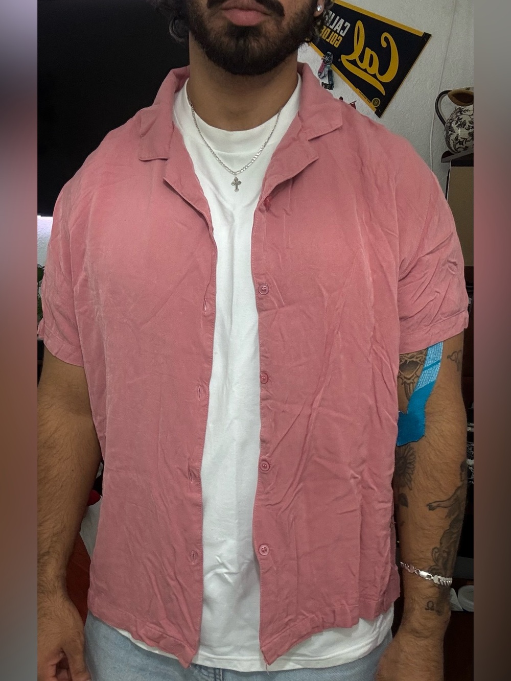 Forever 21 Men's Short Sleeve Button-Down Shirt - Dusty Rose